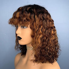 Marvelous Mix Color Curly Bob Wig With Bangs